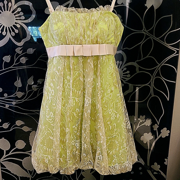 Light Green and Gold Lace Short Formal, Homecoming Fairy Dress - Picture 2 of 9